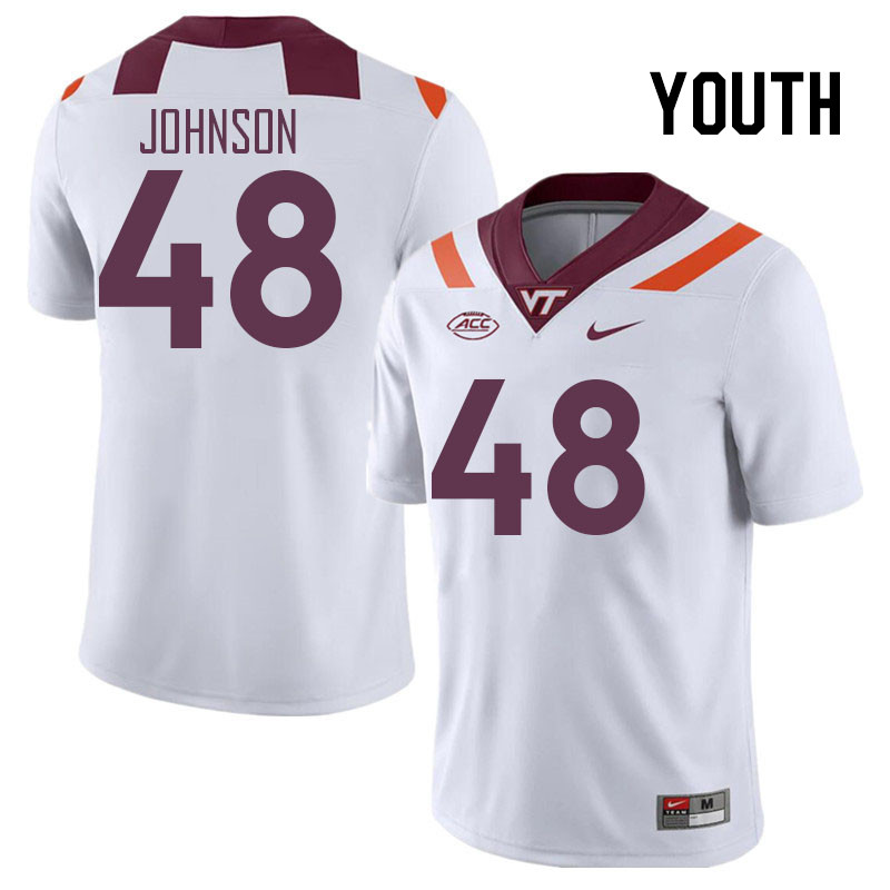 Youth #48 Matt Johnson Virginia Tech Hokies College Football Jerseys Stitched Sale-White